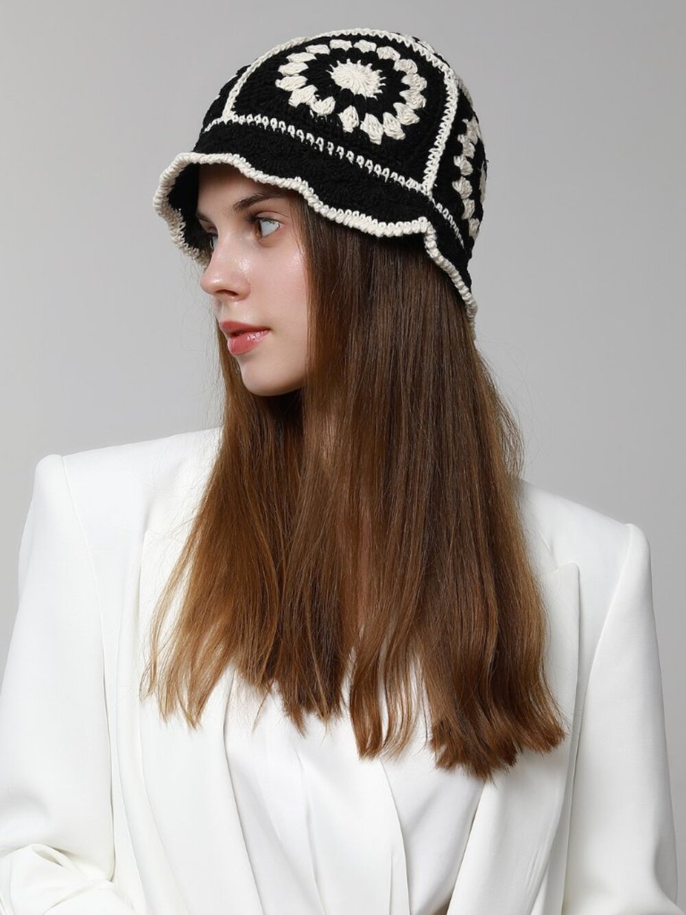 Black and White Crochet Bucket Hat | NEW! - Picture 3 of 6